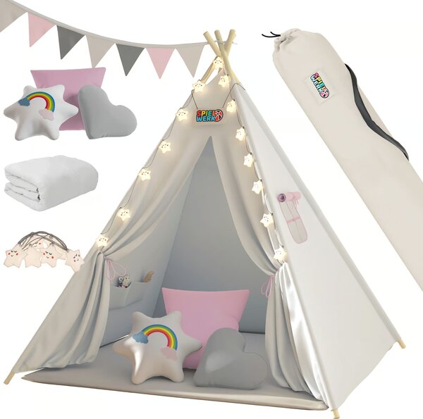 Detský stan teepee JULIA, 120x120x160cm, béžová/ružová Spielwerk
