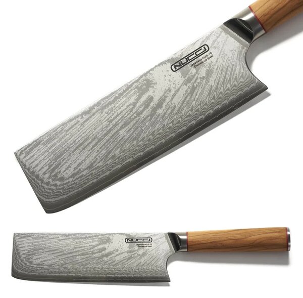 NUCCI Nakiri 18 cm - kuchynský damaškový nôž na sekanie s rukoväťou z olivového dreva CLASSE ITALY