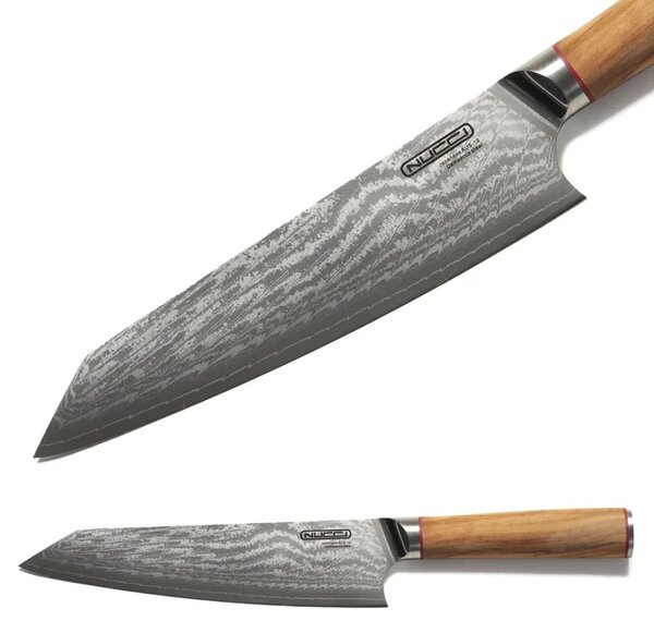 NUCCI Gyuto 20 cm - univerzálny kuchynský damaškový nôž s rukoväťou z olivového dreva CLASSE ITALY