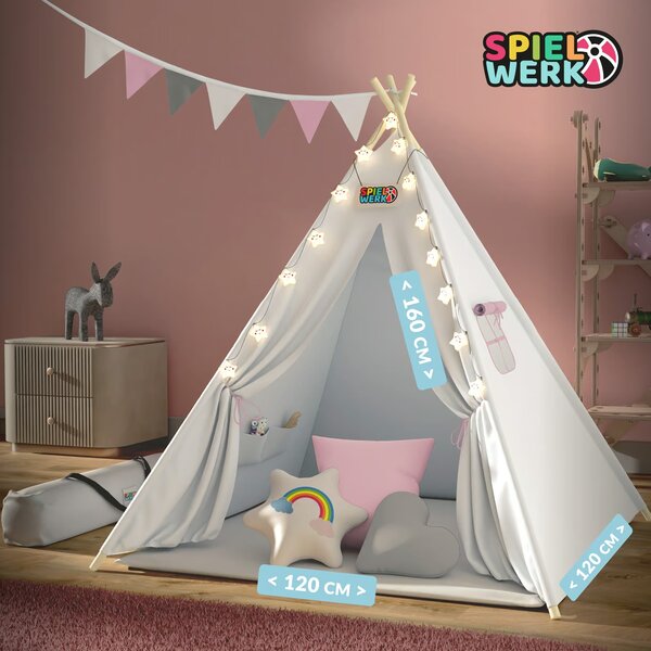 Detský stan teepee JULIA, 120x120x160cm, béžová/ružová Spielwerk