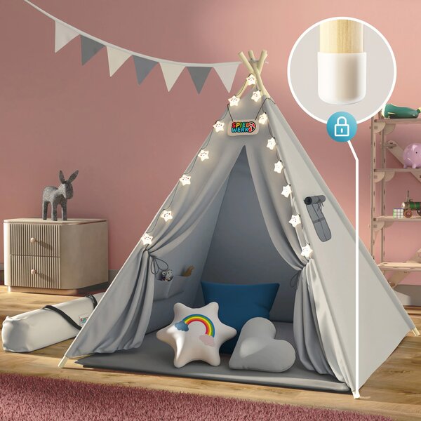 Detský stan teepee JULIUS, 120x120x160cm, šedá/modrá Spielwerk