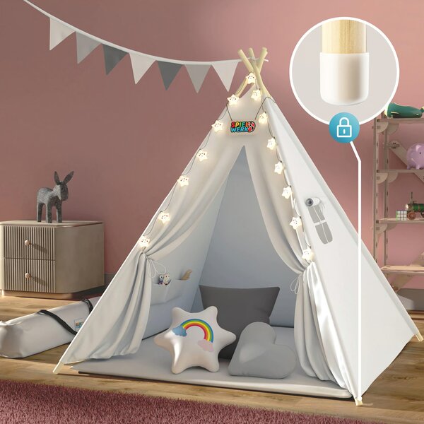 Detský stan teepee JULIUS, 120x120x160cm, biela/šedá Spielwerk
