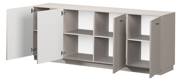 Komoda Lorini 200 cm štvordverová - kašmír / čierne úchytky T-bar
