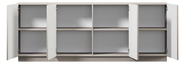 Komoda Lorini 200 cm štvordverová - kašmír / čierne úchytky T-bar