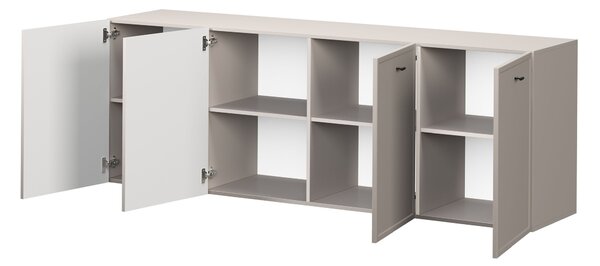 Závesná komoda Lorini 200 cm štvor-dverová - kašmír / čierne úchytky T-bar