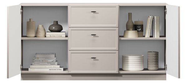 Komoda Lorini 150 cm so zásuvkami - kašmír / čierne úchytky T-bar