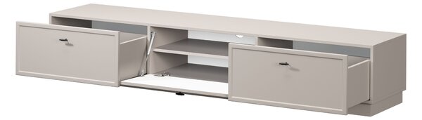 TV stolík Lorini 200 cm na sokli – kašmírová / čierna / úchytky T