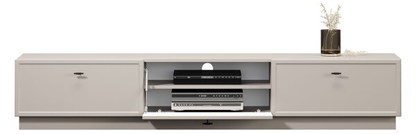 TV stolík Lorini 200 cm na sokli – kašmírová / čierna / úchytky T