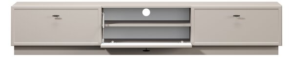 TV stolík Lorini 200 cm na sokli – kašmírová / čierna / úchytky T