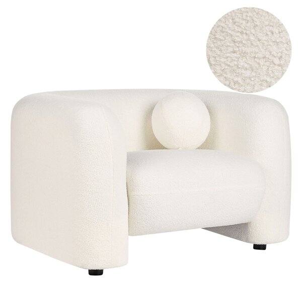 Kreslo biele buklé čalúnenie okrúhly vankúš retro glamour art deco štýl obývačka spálňa
