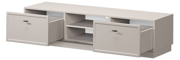 TV stolík Lorini 150 cm na sokli – kašmírová / čierne úchytky T