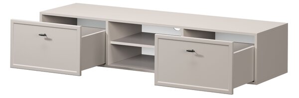 Závesný TV stolík Lorini 150 cm – kašmírová / čierne úchytky T
