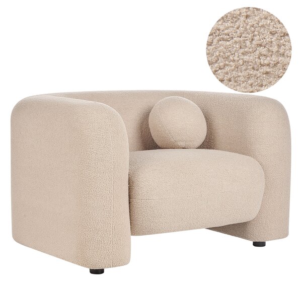 Kreslo béžové buklé čalúnenie okrúhly vankúš retro glamour art deco štýl obývačka spálňa