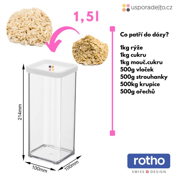 Dóza na potraviny 1,5 l Rotho Loft - LONG, biela