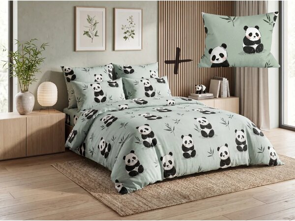 Sada obliečok z mikrovlákna PANDA RELAX mentolová + obliečka na vankúš 50 x 70 cm ZDARMA