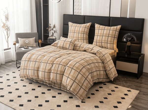 Mikroplyšové obliečky PLAID krémové Rozmer obliečky: 2 ks 70 x 90 cm | 200 x 220 cm