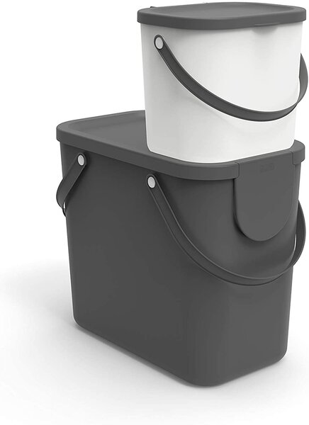 Odpadkový kôš stohovateľný, s nálepkami ALBULA, 25 l, antracit