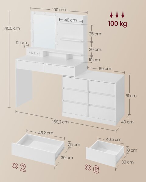 Toaletný stolík so zrkadlom a LED osvetlením RDT140WB01