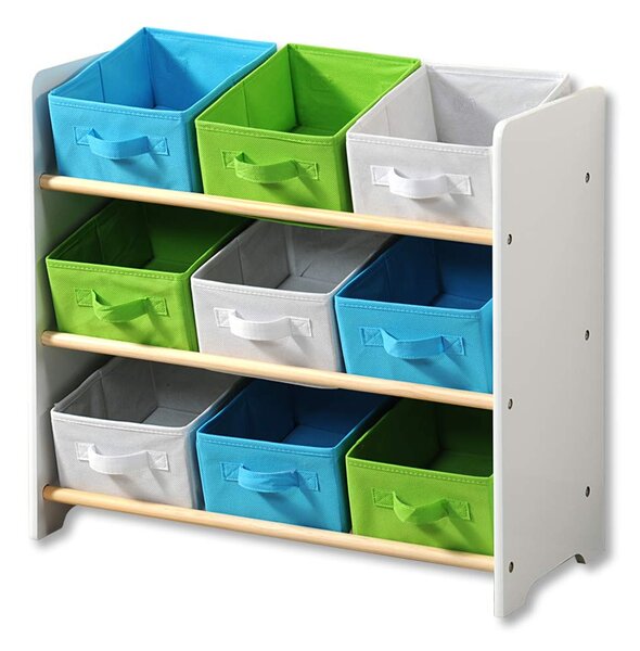 Detský regál, organizér na hračky s 9 úložnými boxmi, modro-zelený