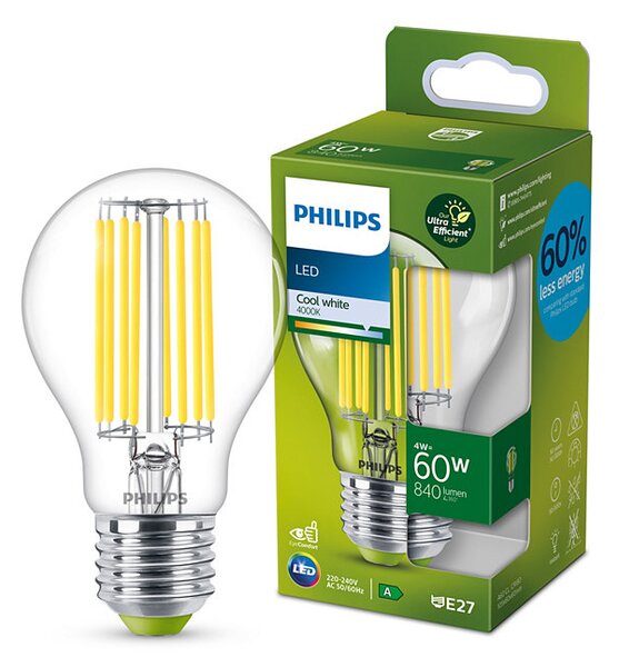 Philips 8719514343801 LED žiarovka E27 4W/60W 840lm 4000K A60 filament A-class