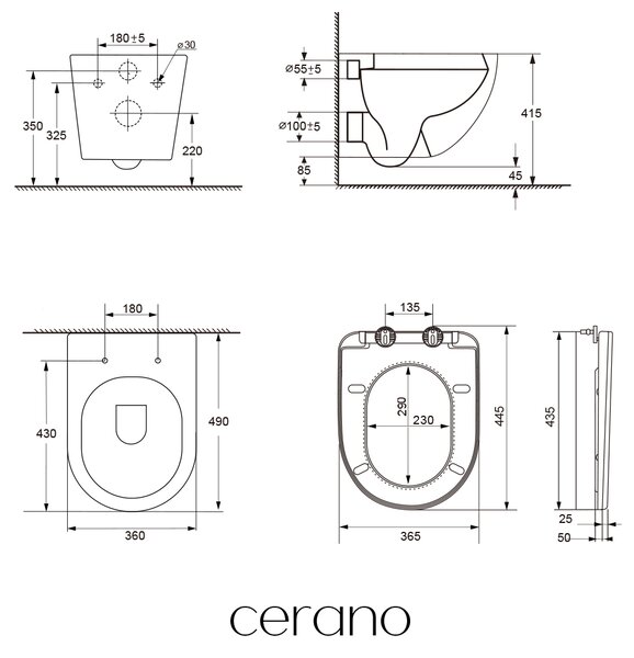 CERANO - Kompletný podomietkový WC set Lite/Cesso - čierna matná - WC tlačidlo Classic, zlatá - na zamurovanie - 49x36 cm