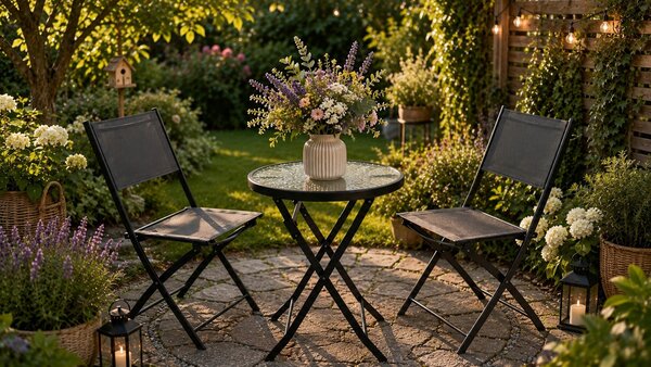 TRENDIE Balkónový set nábytku – stolík s priemerom 50 cm + 2 stoličky