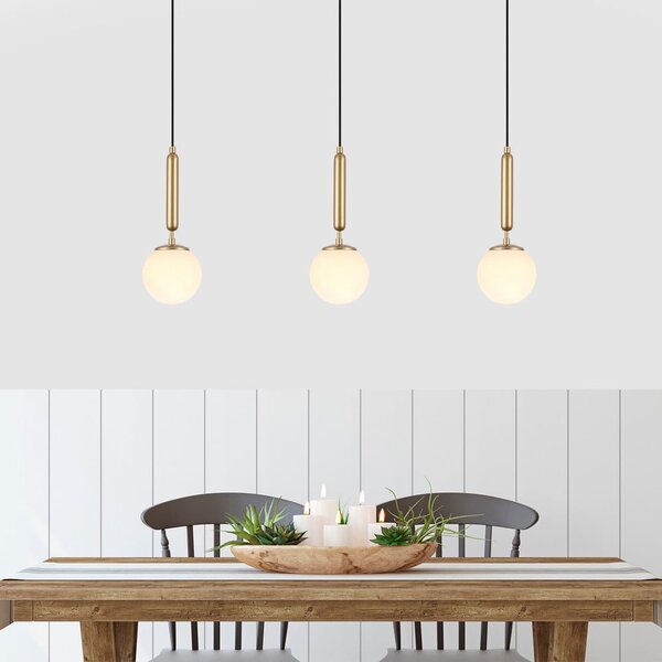 Biele/v mosadznej farbe závesné svietidlo so skleneným tienidlom ø 15 cm King – Opviq lights