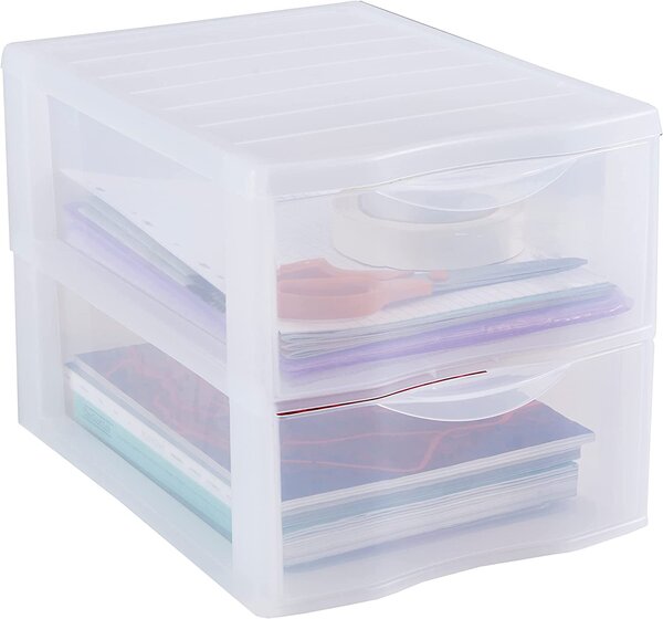 Úložný box s 2 zásuvkami, transparentný, ORGAMIX A4 2T