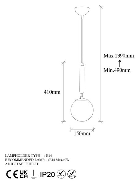 Biele/v mosadznej farbe závesné svietidlo so skleneným tienidlom ø 15 cm King – Opviq lights