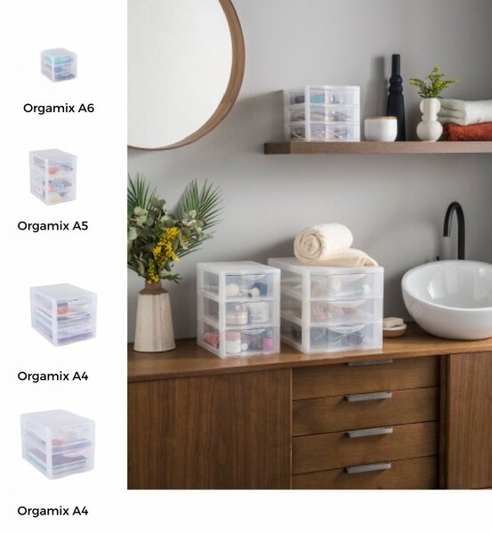 SUNDIS Úložný box s 3 zásuvkami, transparentný, ORGAMIX A6T