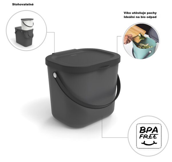 Malý odpadkový kôš na bioodpad, 6 l ALBULA, antracit