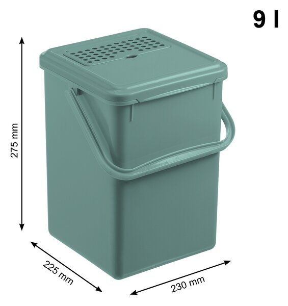 Odpadkový kôš s FILTROM, na bio odpad, Kompostér BIO, matne zelený, 9l