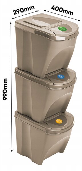 Odpadkové koše na triedený odpad, sada 3 ks x 25 l SORTIBOX - ECO WOOD