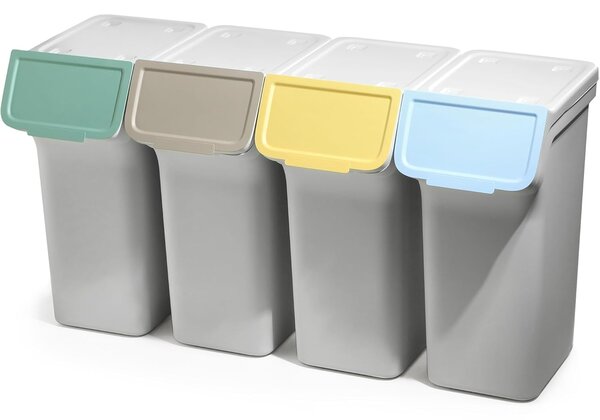 Prosperplast Sada 4 odpadkových košů STACKBOXER Q 4 x 25 L popelavě šedá