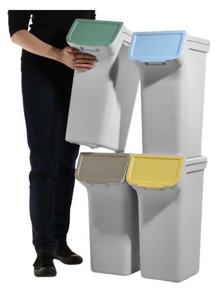 Prosperplast Sada 4 odpadkových košů STACKBOXER Q 4 x 25 L popelavě šedá