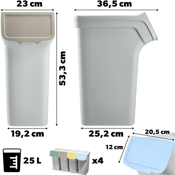 Prosperplast Sada 4 odpadkových košů STACKBOXER Q 4 x 25 L popelavě šedá