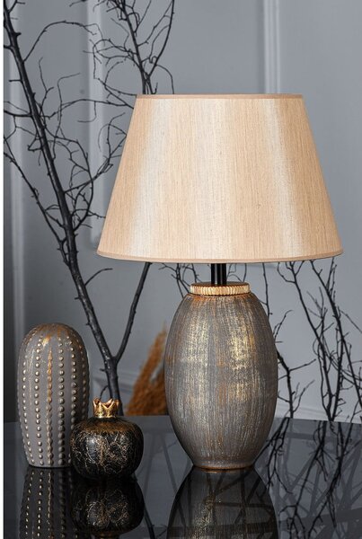 Sivá/béžová stolová lampa s textilným tienidlom (výška 46 cm) Yakamoz – Opviq lights