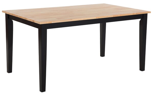 Jedálenský stôl svetlé drevo kaučukové drevo 75 x 150 x 90 cm čierne drevené nohy škandinávsky kuchynský stôl