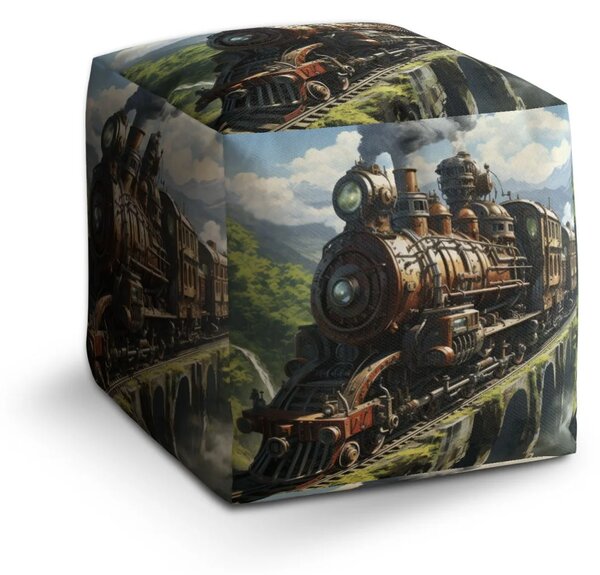 Sablio Taburet Cube Parná lokomotíva na viadukte - 40x40x40 cm