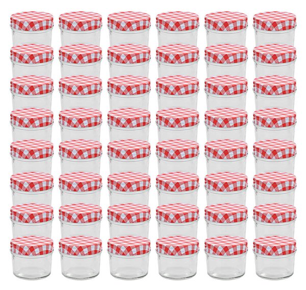Sklenené zaváracie poháre s bielo-červenými viečkami 48 ks 110 ml