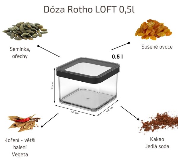 Dóza na potraviny 0,5l Rotho Loft - MINI Black, čierna