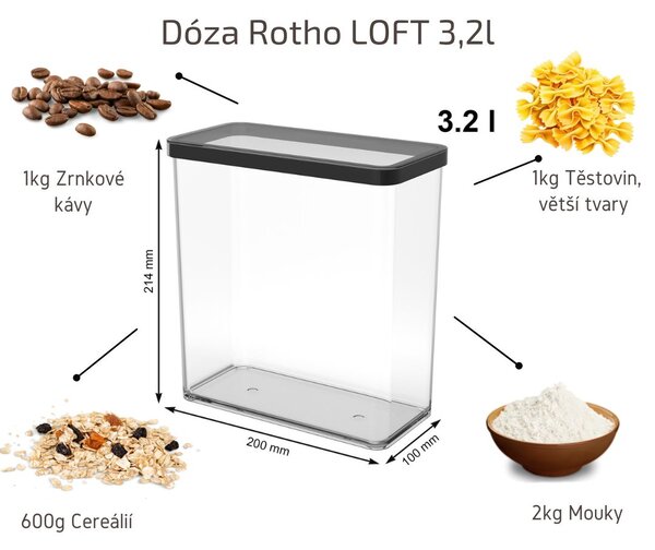 Dóza na potraviny 3,2 l Rotho Loft - JUMBO Black, čierna