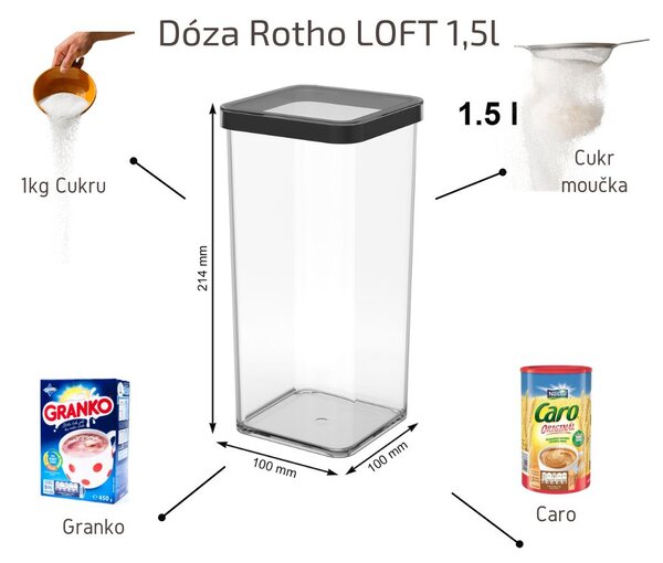 Dóza na potraviny 1,5 l Rotho Loft - LONG Black, čierna