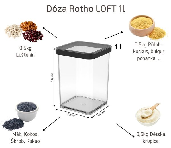 Dóza na potraviny 1l Rotho Loft - MIDDLE Black, čierna