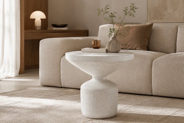 Okrúhly konferenčný stolík Sintro 54 cm - biele terrazzo