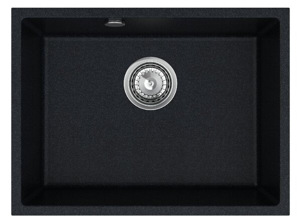 Sink Quality Crypton 60, kuchynský granitový drez 535x400x205 mm + chrómový sifón, čierna škvrnitá, SKQ-CRY.B.1KBO.60.X