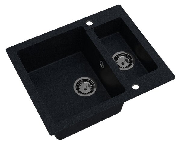 Sink Quality Ferrum, kuchynský granitový drez 605x495x210 mm + čierny sifón, čierna škvrnitá-BROCADE, SKQ-FER.B.5KBO.XB