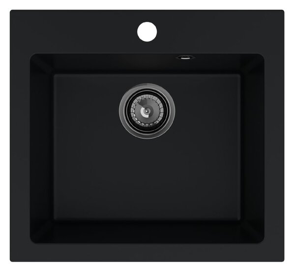 Sink Quality Ferrum 50, kuchynský granitový drez 490x450x195 mm + čierny sifón, čierna, SKQ-FER.C.1K50.XB