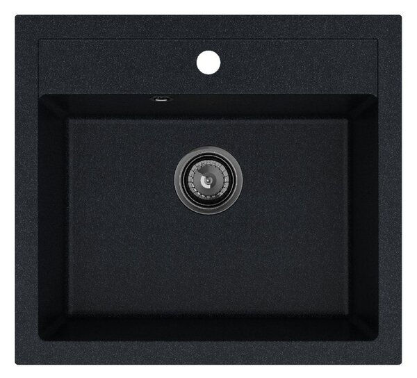 Sink Quality Ferrum, kuchynský granitový drez 565x510x205 mm + čierny sifón, čierna škvrnitá-Brocade, SKQ-FER.B.1K60.XB