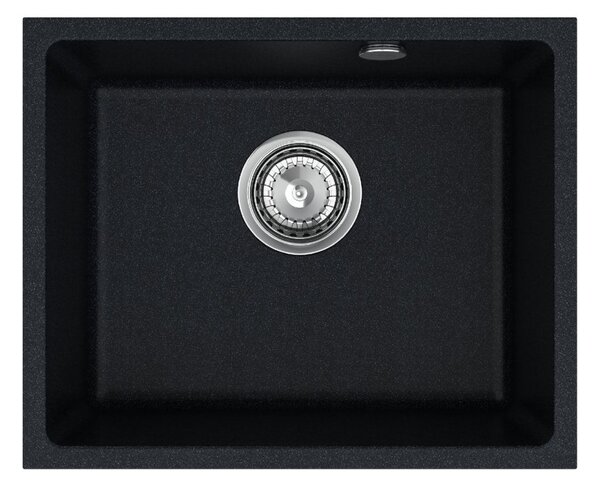 Sink Quality Crypton 55, kuchynský granitový drez 460x375x205 mm + chrómový sifón, čierna škvrnitá, SKQ-CRY.B.1KBO.55.X
